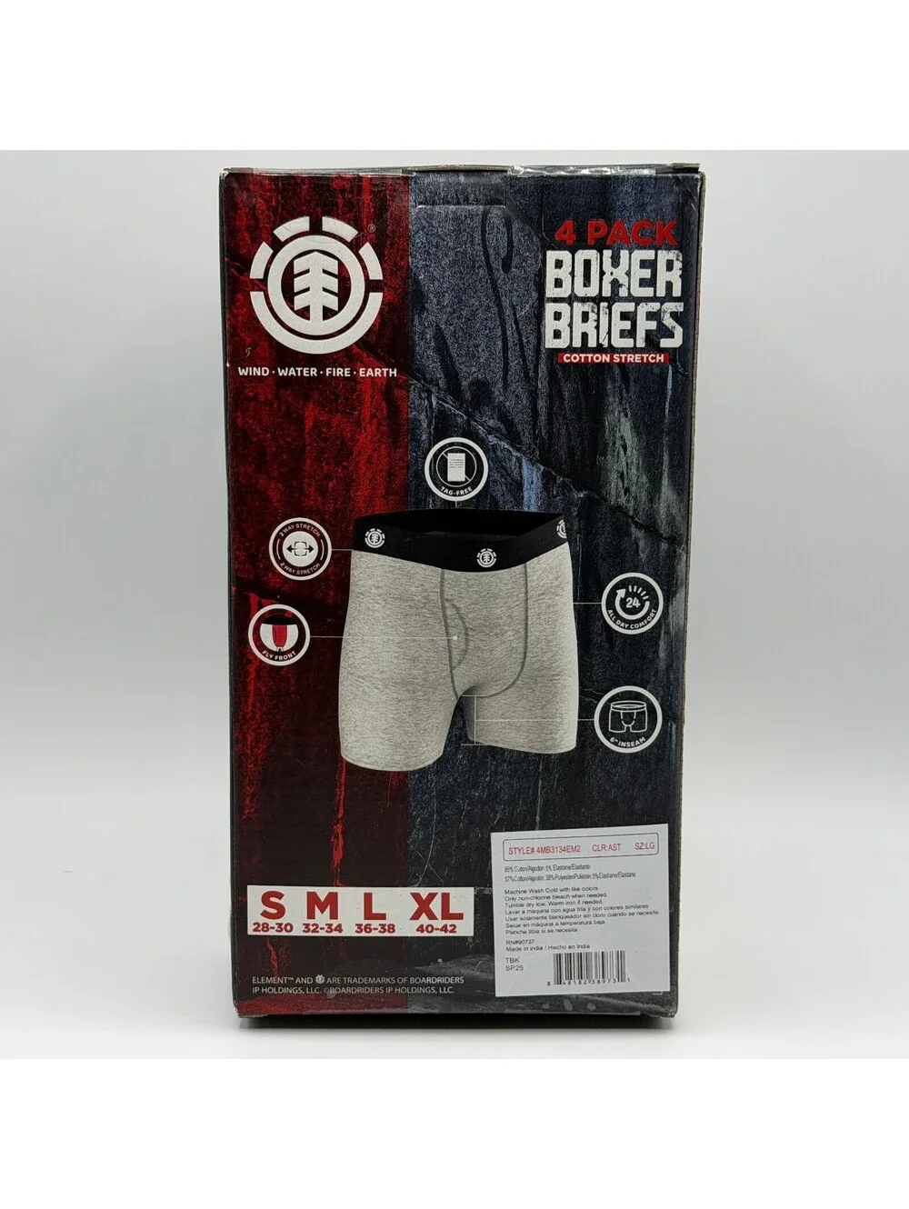 Element 4 Pack Cotton Stretch Fly Front Boxer Briefs Black Men's L Boxer Briefs